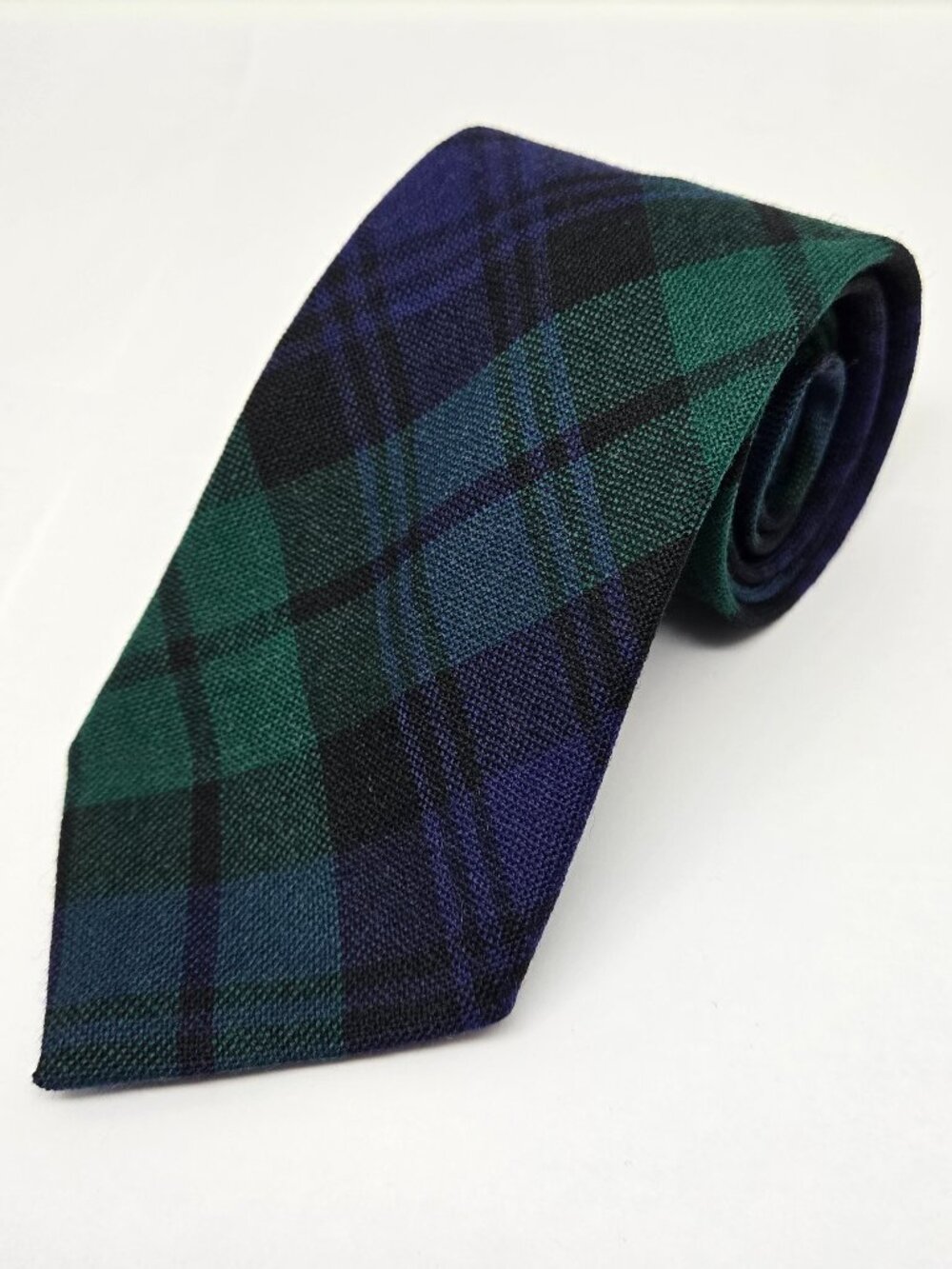 Vintage Black Watch Tartan Wool Mens Tie, Green, Blue, Scotland, 57"